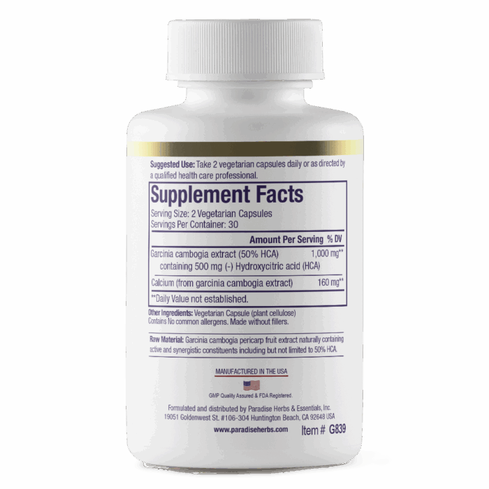 Garcinia 60ct Supp Facts