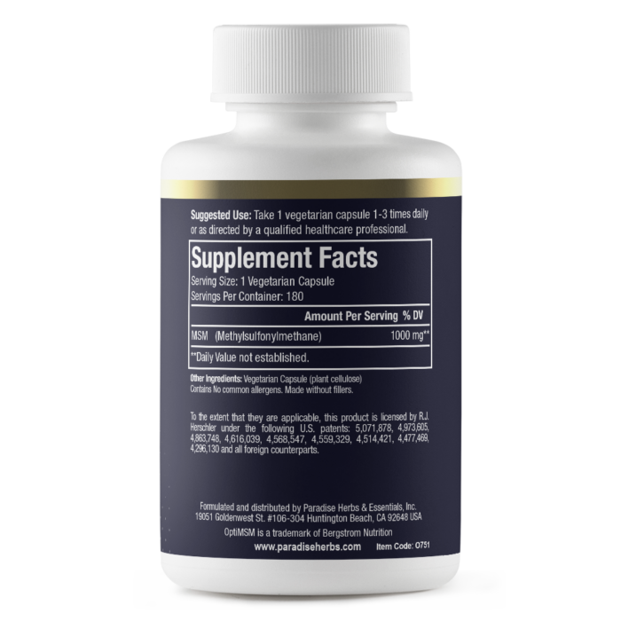 OptiMSM 180ct Supp Facts